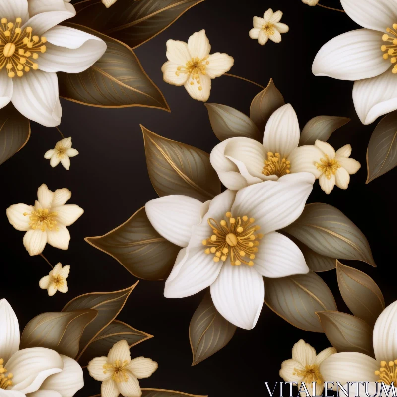 Elegant Floral Pattern on Dark Brown Background AI Image