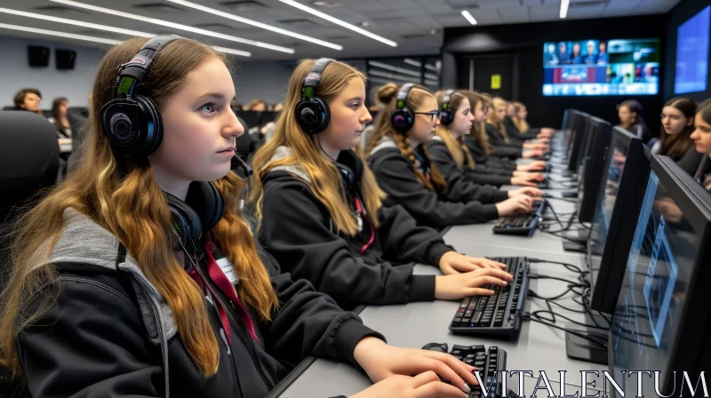 Enthralling Image of Teenage Girls in a Computer Lab AI Image