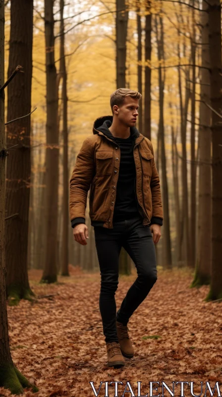 Man Walking in Peaceful Forest AI Image