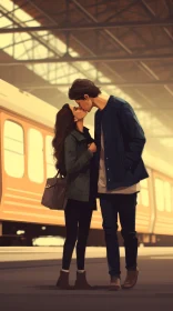 Romantic Kiss at Train Station