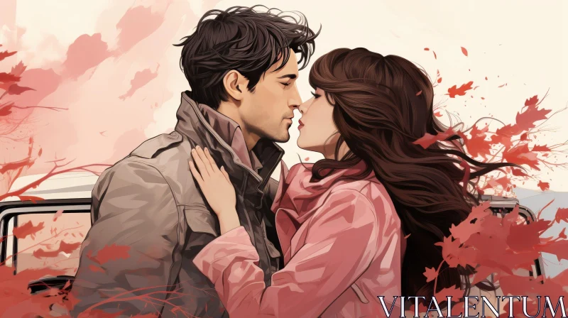 Romantic Kiss Painting - Man and Woman Embracing AI Image