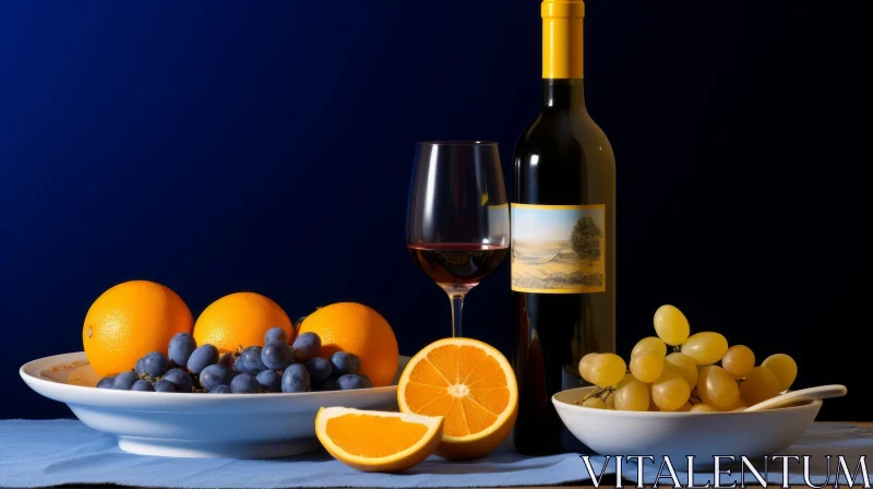 Serene Still Life with Red Wine and Fruit AI Image