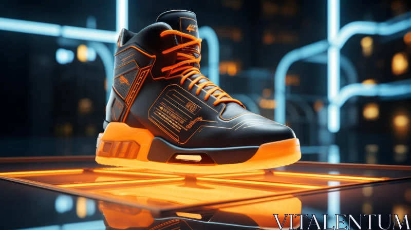 Sleek Black Futuristic Sneaker - 3D Rendering AI Image