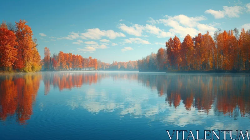 Tranquil Fall Lake Landscape AI Image