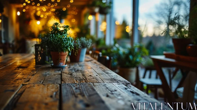 Wooden Table with Potted Plants: A Rustic Oasis AI Image