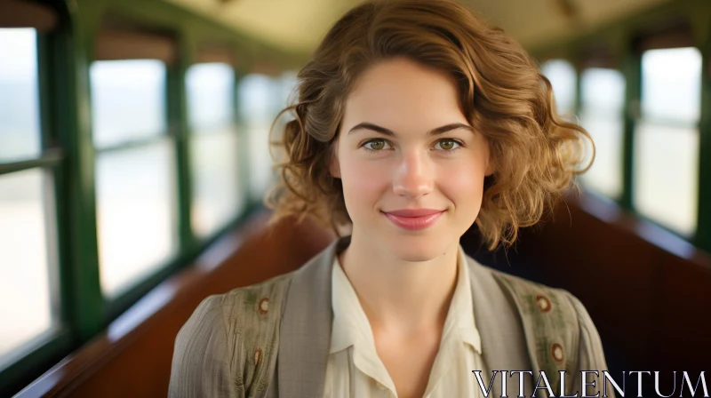 Young Woman Portrait in Train AI Image