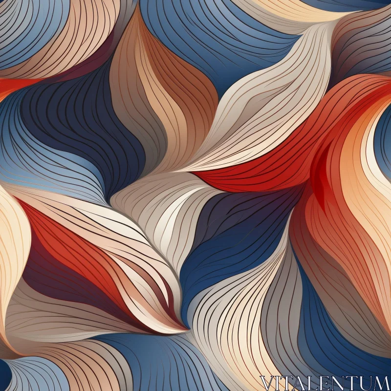 AI ART Abstract Wavy Pattern Painting in Blue, Red, and Brown