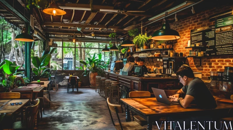 Cozy and Inviting Coffee Shop with Rustic Industrial Feel AI Image