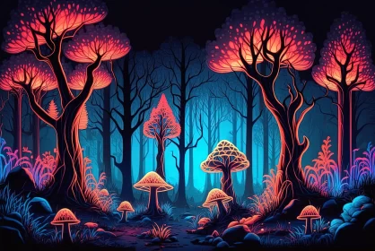 Enchanting Forest of Vibrant Mushrooms | Psychedelic Realism Artwork