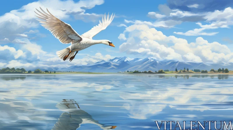 Graceful Swan Painting Over Tranquil Lake AI Image
