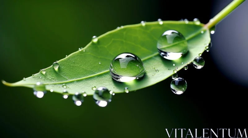 Green Leaf with Water Drops - Nature Close-Up AI Image