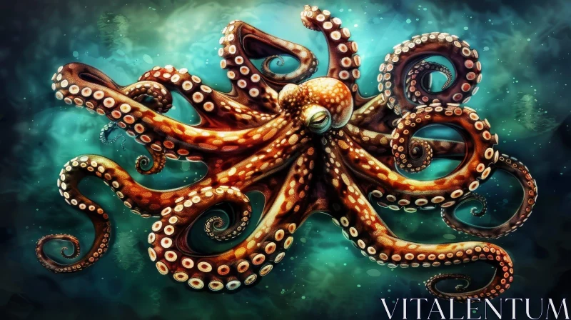AI ART Orange Octopus Digital Painting