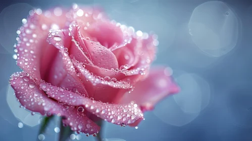 Pink Rose with Dewdrops - Macro Photography