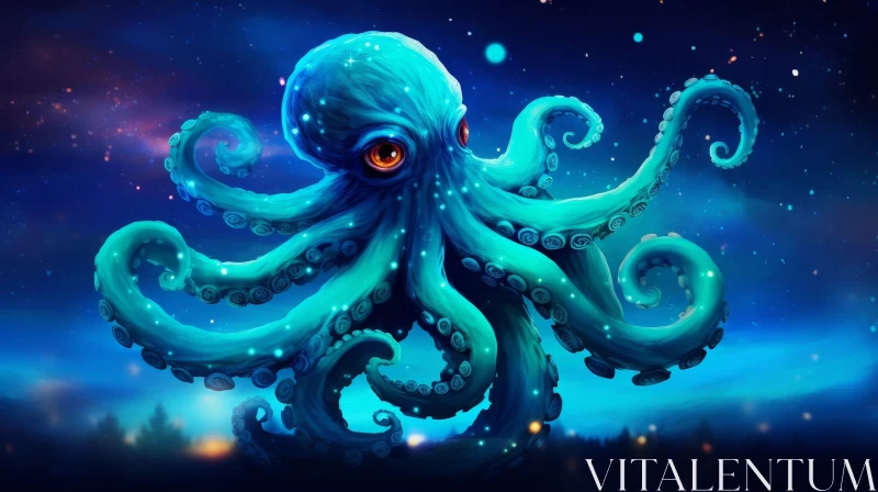 AI ART Realistic Blue Octopus Digital Painting