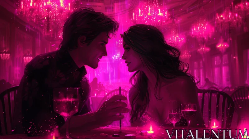 Romantic Couple Painting at Fine Dining Restaurant AI Image