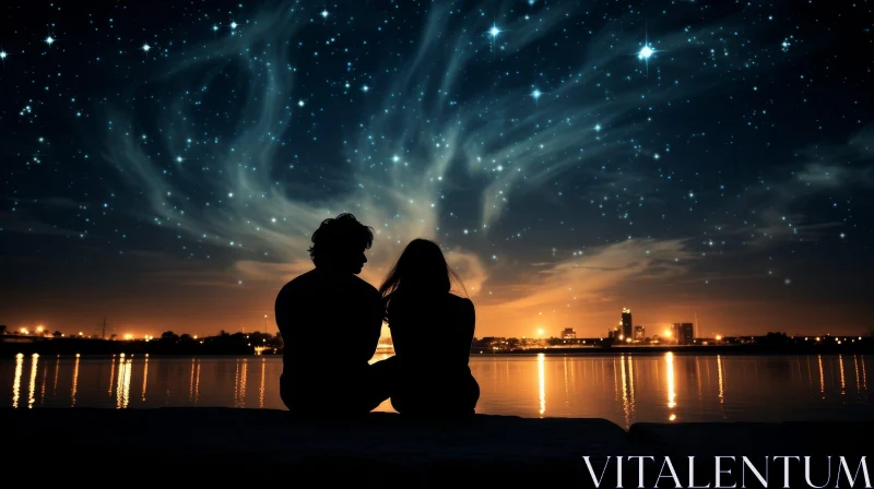Romantic Night Sky Couple Photography AI Image