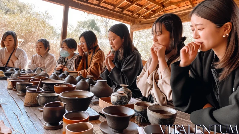 Serene Gathering: Women in a Traditional Chinese Tea House AI Image