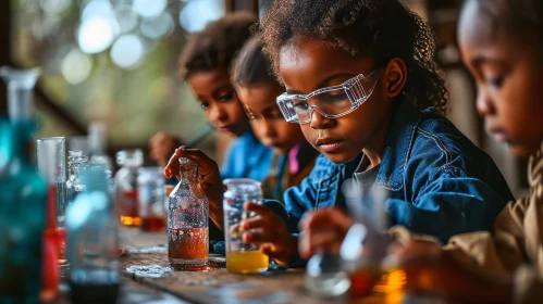 African Children Conducting Science Experiment in Classroom