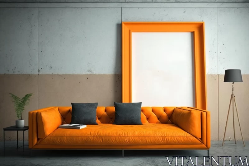 Bold Color Furniture Composition with Orange Sofa and Picture Frame AI Image