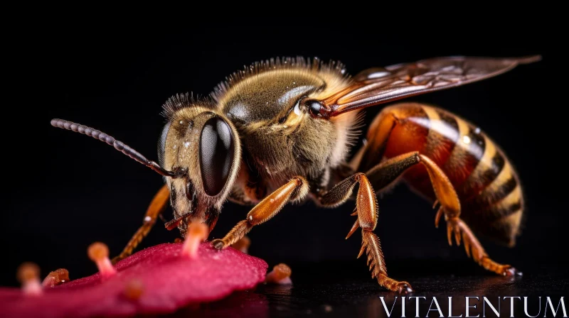 Close-up Nature Photography: Honeybee Collecting Nectar from Flower AI Image