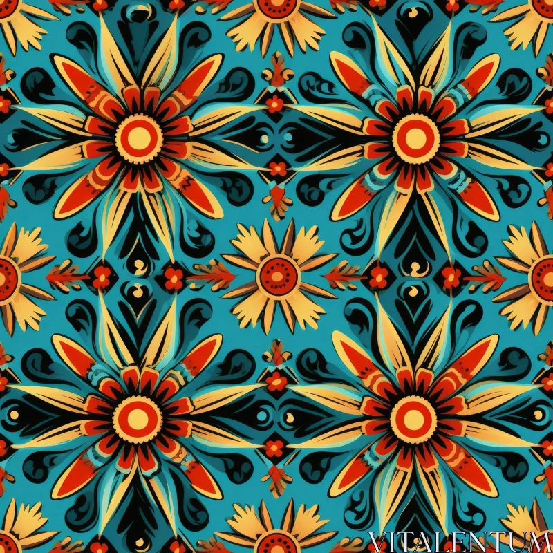 Colorful Floral Pattern - Mexican Talavera Pottery Inspired AI Image
