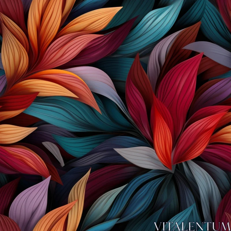 Colorful Leaves Seamless Pattern on Dark Blue Background AI Image