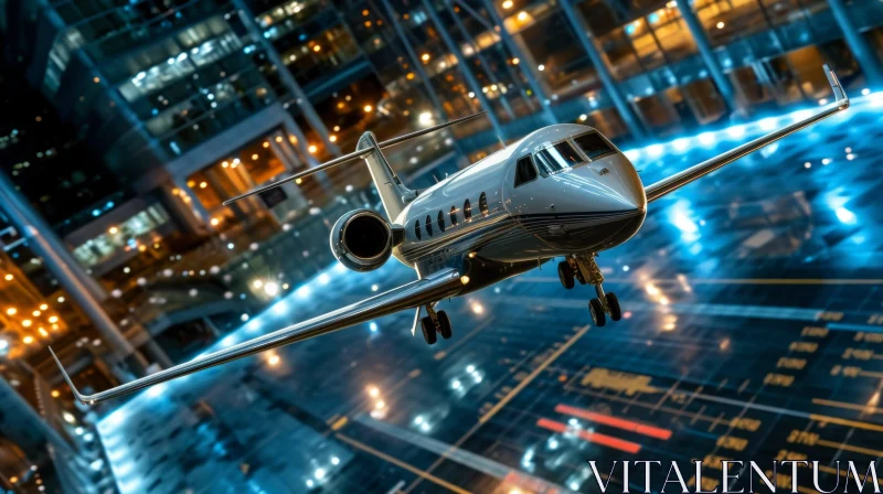 Night Takeoff: Stunning Private Jet Soars into the Sky AI Image