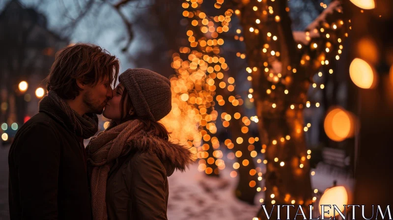 AI ART Romantic City Lights Kiss - Young Couple in Love