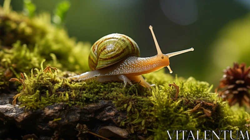 Slow Movement: Snail on Green Moss AI Image