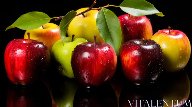 Variety of Apples on Dark Background AI Image
