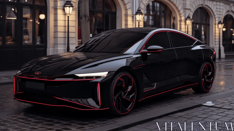 Black BMW Concept Car with Red Lights | Neoclassical Style | Electric Fantasy AI Image