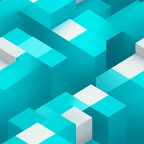 Blue and White Cubes Geometric Pattern Art