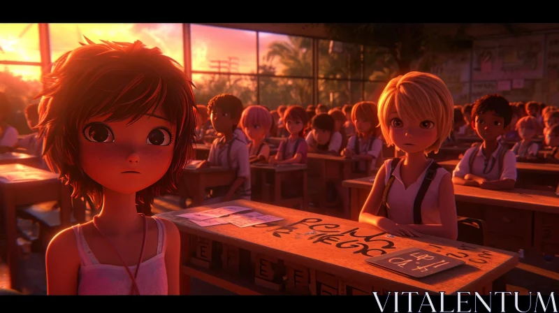Captivating Animated Movie Scene: Girls in a Classroom AI Image