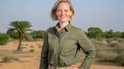 Cheerful Woman in Desert Oasis - Nature Photography