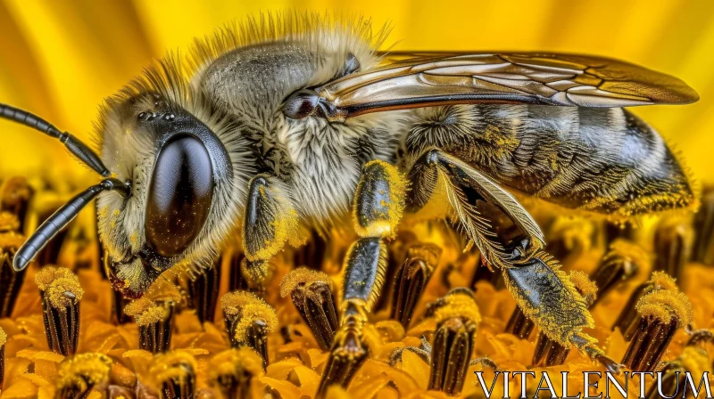 AI ART Close-up Bee on Sunflower - Nature Photography