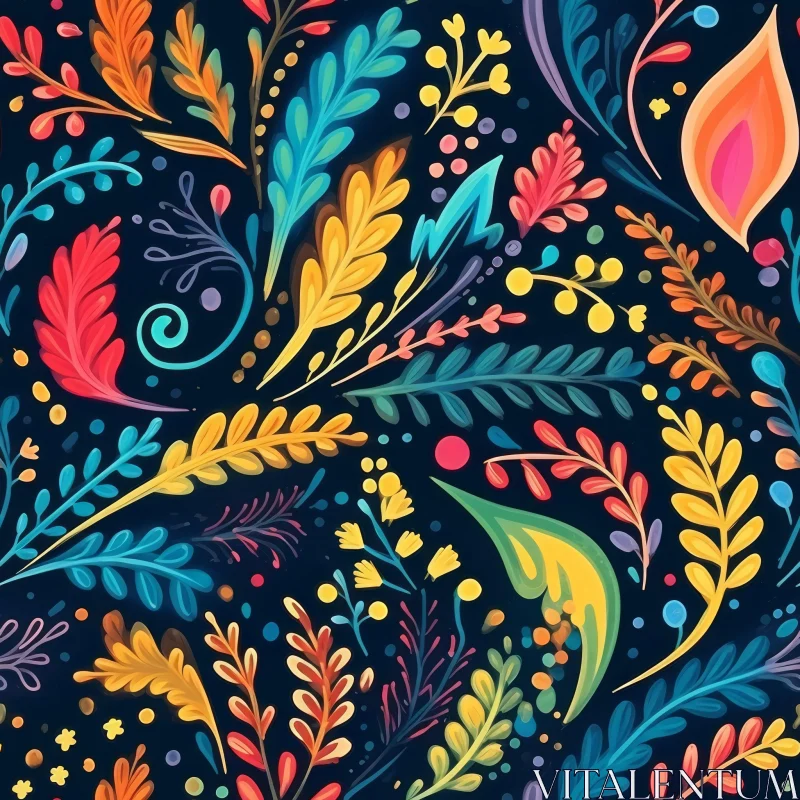 Colorful Floral Pattern on Dark Blue Background AI Image