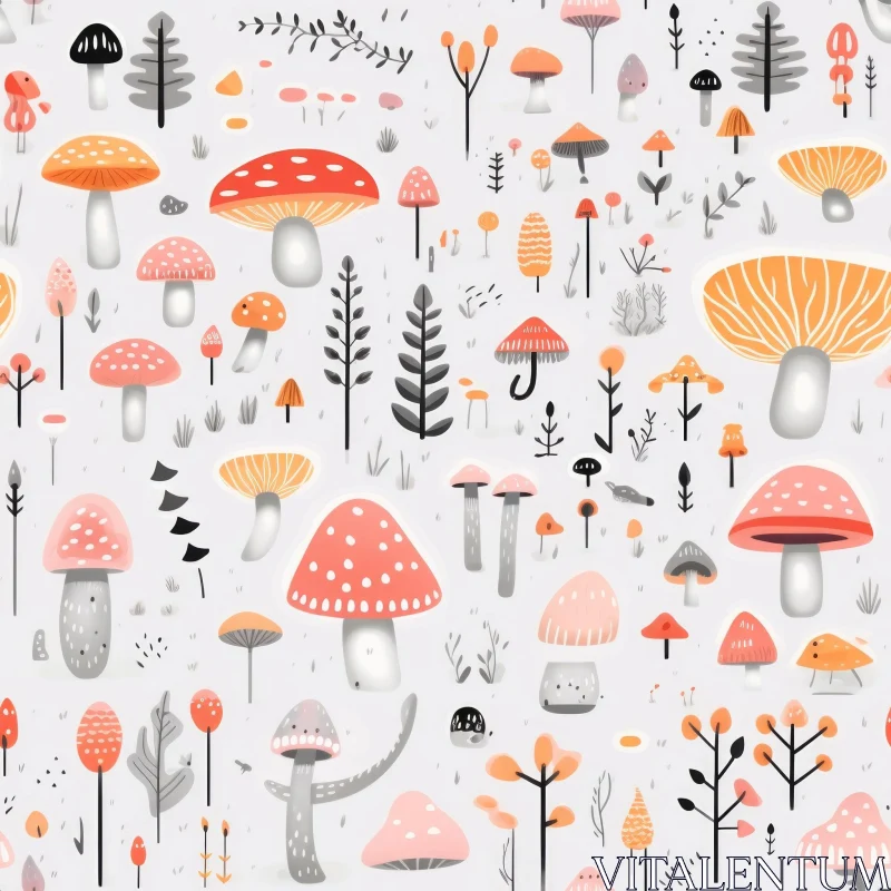 AI ART Colorful Mushroom Seamless Pattern on Light Gray Background