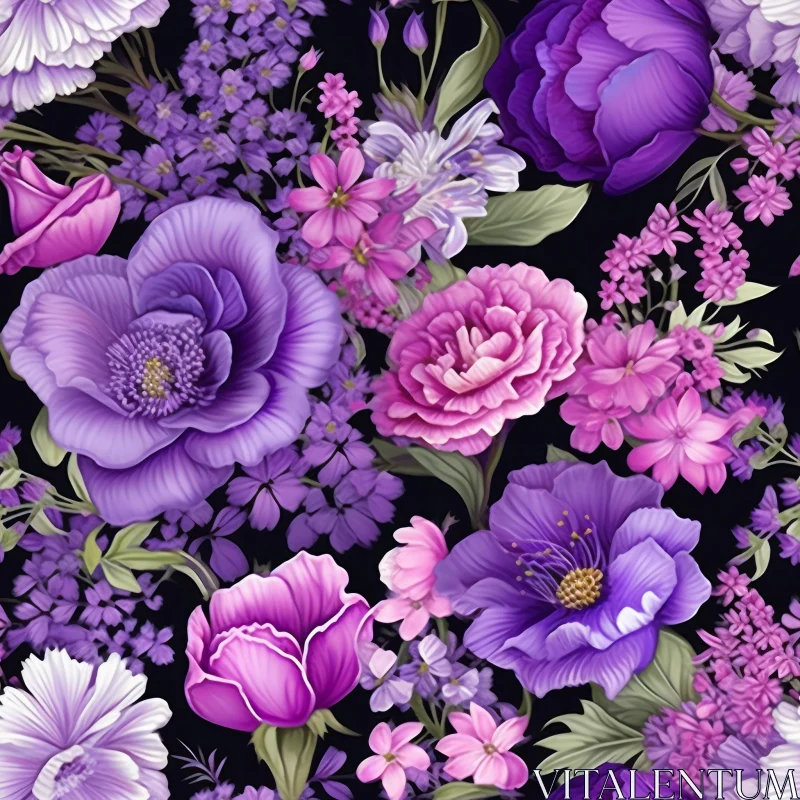 AI ART Dark Purple Floral Pattern - Fabric, Wallpaper, Wrapping Paper