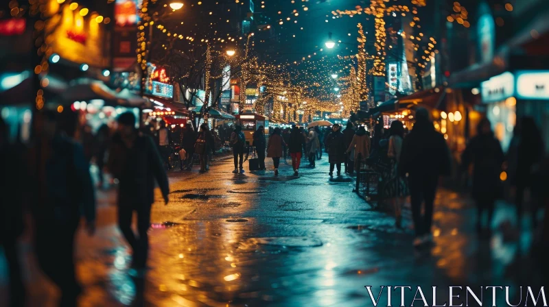 Enchanting Night Scene of a Pedestrian Street with Colorful Lights AI Image