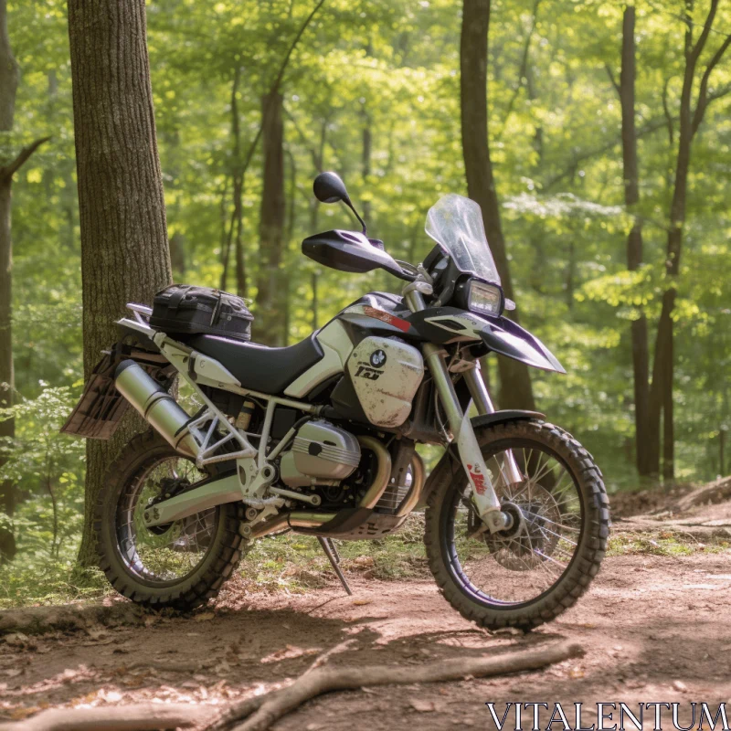 Exploring the Enchanting Forest: A Silver and Gray Motorcycle AI Image