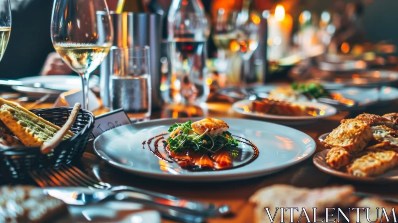 Exquisite Dinner Party: Plate of Food with Fish and Greens AI Image