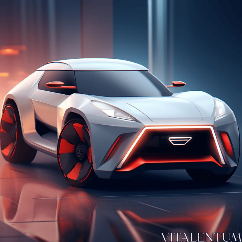Futuristic Concept Vehicle: White and Red Design with Neon Grids AI Image