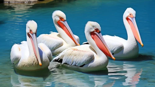Graceful White Pelicans in Blue Lake