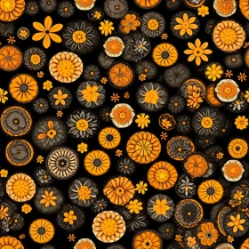 Hand-Drawn Floral Seamless Pattern in Orange, Yellow, and Black