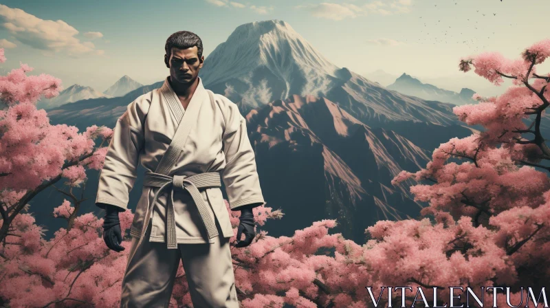 Karate Man in Mountain Landscape AI Image