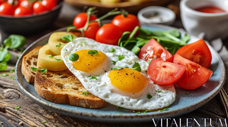 Mouthwatering Plate of Fried Eggs, Toast, and Tomatoes