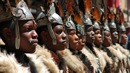Powerful African Men in Traditional Headdresses and Costumes