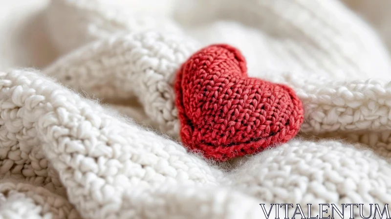 AI ART Red Knitted Heart Shape Toy on White Background