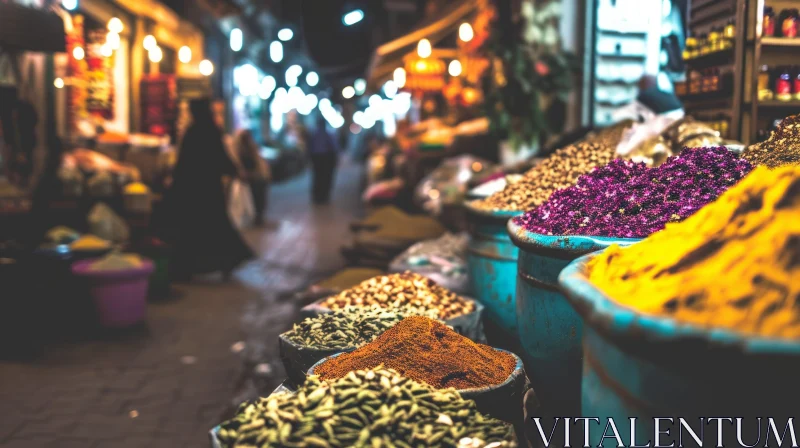 Vibrant Night Market in Marrakesh, Morocco - Spice-filled Shopping Experience AI Image
