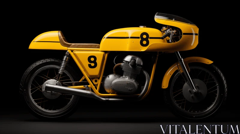 Yellow Motorcycle with Realistic Detailing on Black Background AI Image